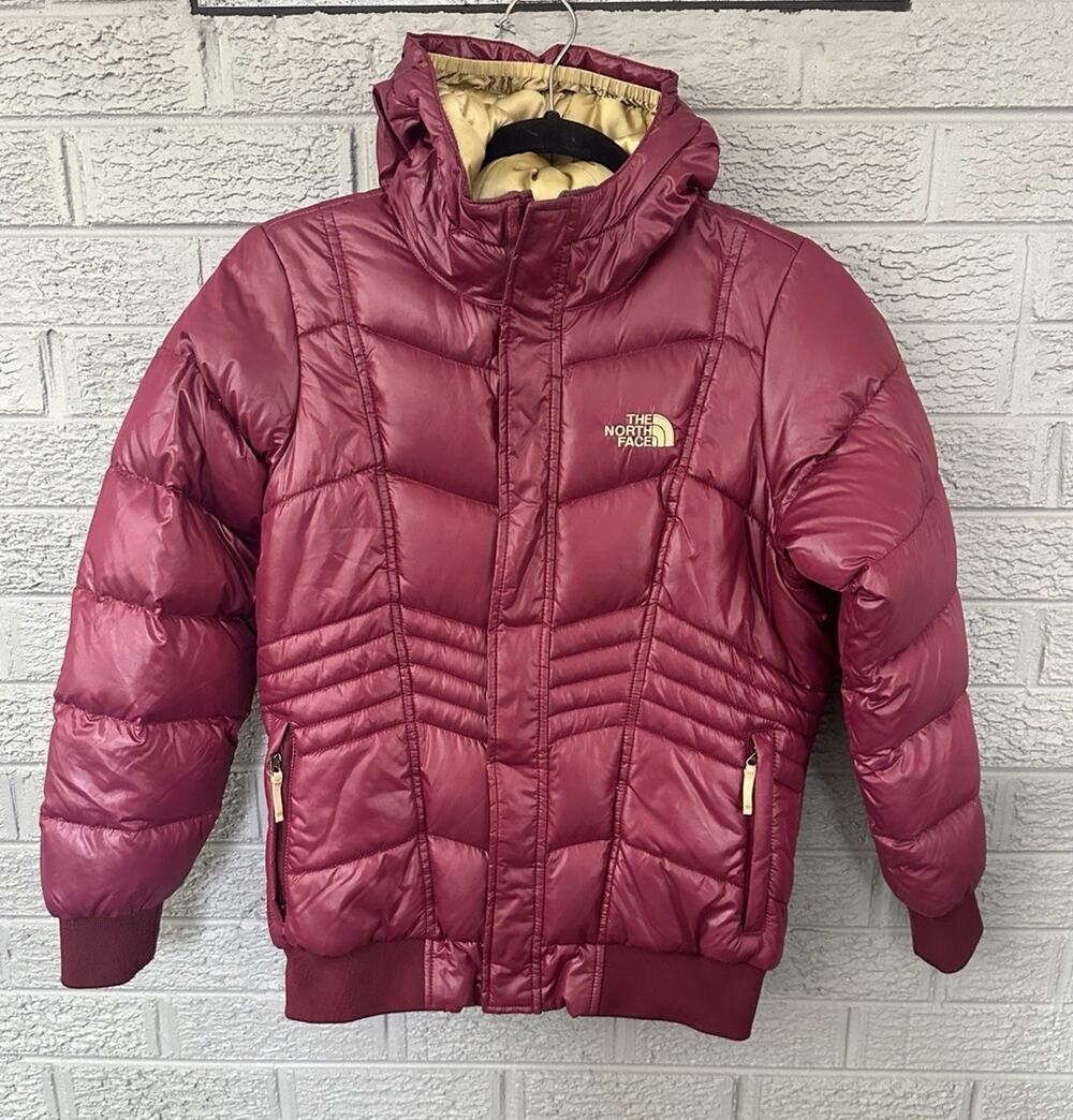 The North Face Girl's Puffer Goose Down 550 Lg (14/16) Jacket Hooded Burgundy